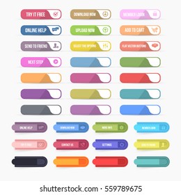 Flat Style Multicolored Website Different Buttons Set, Vector Colorful Web Layout Elements Collection