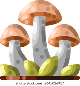 Flat style mushroom icon with simple shapes and earthy colors. Perfect for organic food designs, forest-themed illustrations, vegetarian menus, and nature-related graphics.