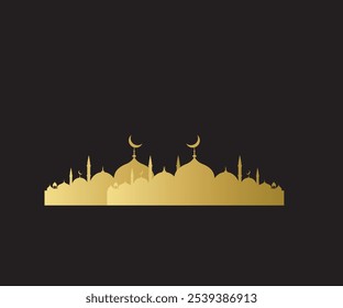 Flat style Muslim mosque silhouette.Vector illustration cartoon design.Beautiful muslim temple icon illustration.islam minaret.Eid Mubarak greetings.Ramadan Kareem. 