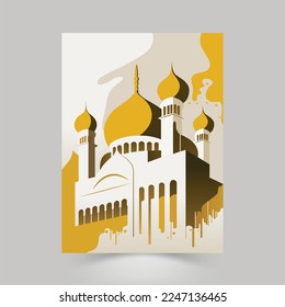 Plantilla de mezquita musulmana de estilo plano para diseño de celebración islámica. Saludos de Eid Mubarak. Ilustración de Ramadan Kareem.Vector.