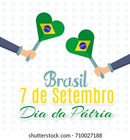 Flat Style National Greeting Card Design - Portuguese Text "Brazil, September 7, Independence Day" at English