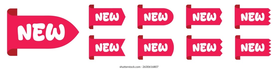 NOVOS emblemas de rótulo em várias formas e estilos. Ideal para canto destacando novos recursos ou produtos em aplicativos, banners ou sites.