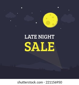 Flat Style Night Sale Illustration Poster. Shopping.