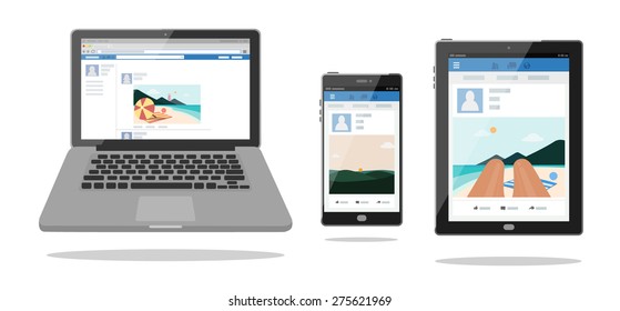 Flat Style Notebook Laptop Smart Phone Tablet