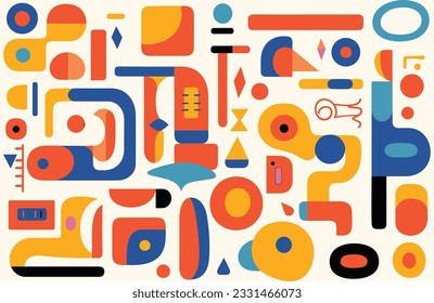 flat style number elements stock vector, in the style of cubism-inspired, dense compositions, bold posters, rounded, bauhaus, iterative patterns, playful figures