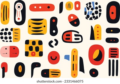 flat style number elements stock vector, in the style of cubism-inspired, dense compositions, bold posters, rounded, bauhaus, iterative patterns, playful figures