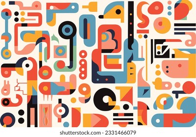 flat style number elements stock vector, in the style of cubism-inspired, dense compositions, bold posters, rounded, bauhaus, iterative patterns, playful figures