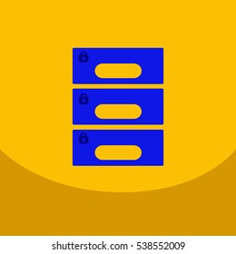 Flat style office cabinet on colour background Vector archive filling box with closed lock