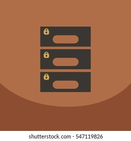 Flat style office cabinet on colour background Vector archive filling box with closed lock