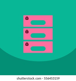 Flat style office cabinet on colour background Vector archive filling box with closed lock