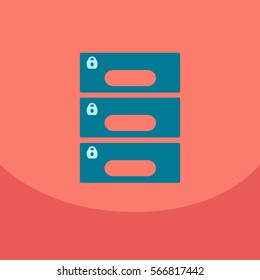 Flat style office cabinet on colour background Vector archive filling box with closed lock