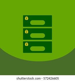 Flat style office cabinet on colour background Vector archive filling box with closed lock
