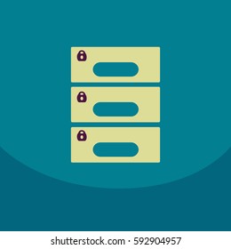Flat style office cabinet on colour background Vector archive filling box with closed lock