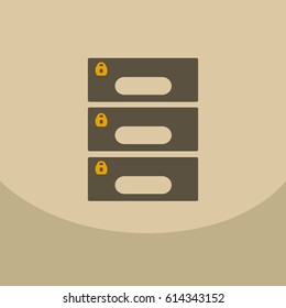 Flat style office cabinet on colour background Vector archive filling box with closed lock
