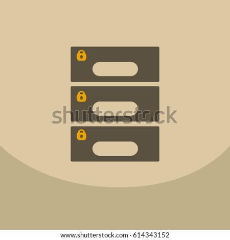 Flat style office cabinet on colour background Vector archive filling box with closed lock