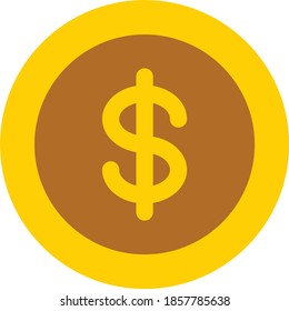 Flat Style One Dollar Coin Illustrated Icon 