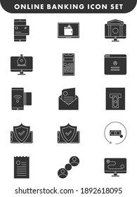 Flat Style Online Banking Icon Set In Black and White Color.