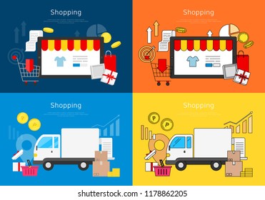 Flat style online shopping concept illustration.