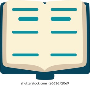 Libro abierto de estilo plano con encuadernación azul y líneas de texto legibles, utilizado para aprender o leer temas.