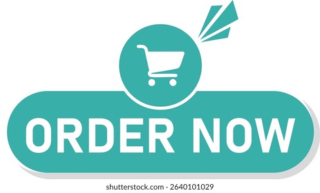 Flat style "Order Now" button with shopping cart icon and alert graphic, ideal for e-commerce, online stores, and call-to-action design elements.