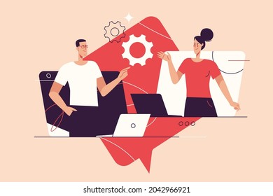 Flat style outline vector illustration on the subject of workflow management. Editable stroke.