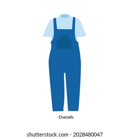 Flat Style Overall Pants with tshirt Vector illustartion. Cartoon Overall Jeans and t-shirt for workers vector icon isolated on white background. Denim Overall Trousers. Work Clothes. Workwear Uniform