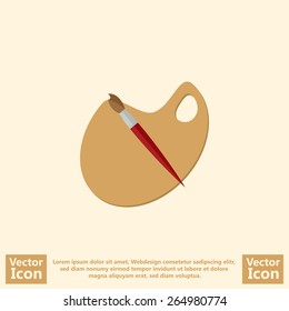 Flat style paint palette and brush icon