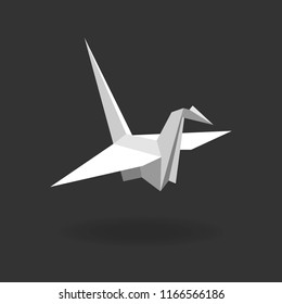 Flat style paper cranes or origami isolated on black background. Vector illustration.