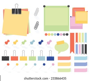Flat Style Paper Notes And Stickers Set