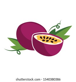 Flat style passionfruit on white background. Healthy fruit.