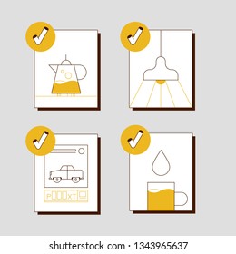Flat style payment of utility bills icon. Concept of duty assessment and payment of debts for used house resources