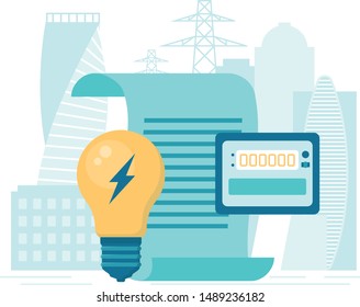 Flat style payment of utility bills concept. Smart city Vector illustration. Utility bills and saving resources concept.