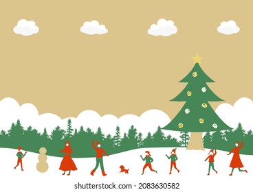 flat style people and Christmas tree