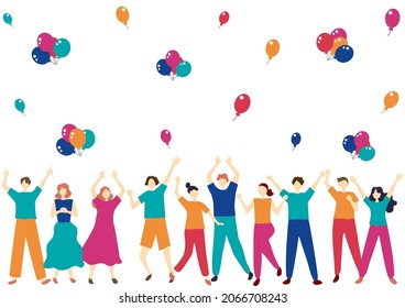 flat style people and colorful balloons