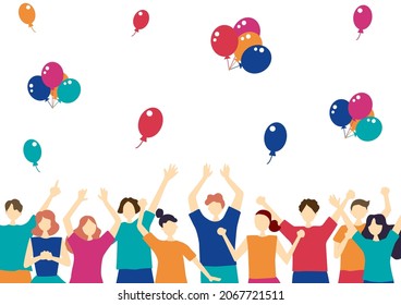 flat style people and colorful balloons