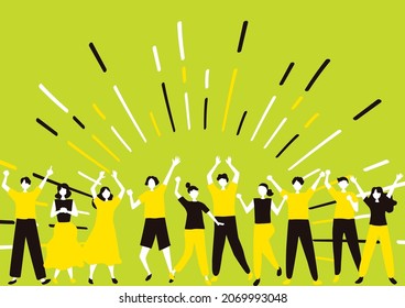 flat style people and colorful effect line radiation