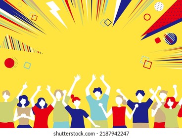 flat style people and geometric pattern effect line