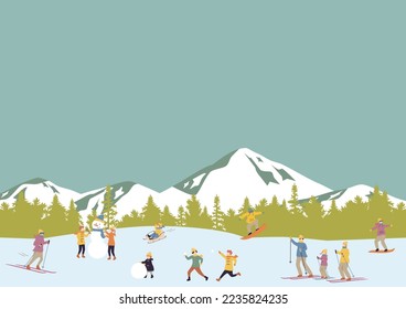 flat style people playing in the snow