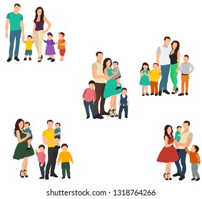  flat style, people without faces, family, parents and children, set