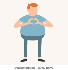 Flat Style Person Forming Heart Shape Gesture Icon, Cartoon Character Illustration