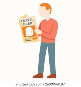 Flat Style Person Reading Travel Gear Brochure Illustration Design