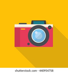 Flat style photo camera. Modern minimal flat design with long shadow. Vector illustration.