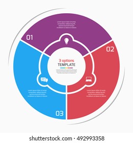 Flat style pie chart circle infographic template with 3 options, steps, parts, processes. Vector illustration.