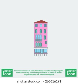 Flat style pink house icon