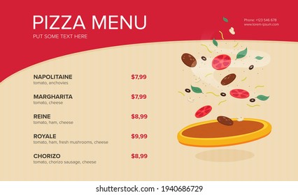 Flat style. Pizza card menu. Vector illustration.