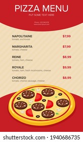 Flat style. Pizza card menu. Vector illustration.