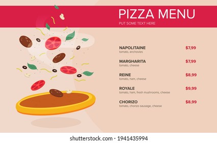 Flat style. Pizza card menu. Vector illustration.