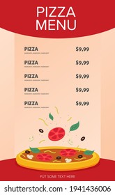 Flat style. Pizza card menu. Vector illustration.