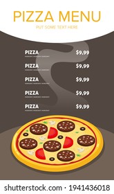 Flat style. Pizza card menu. Vector illustration.