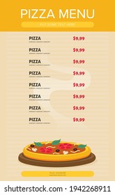 Flat style. Pizza card menu. Vector illustration.